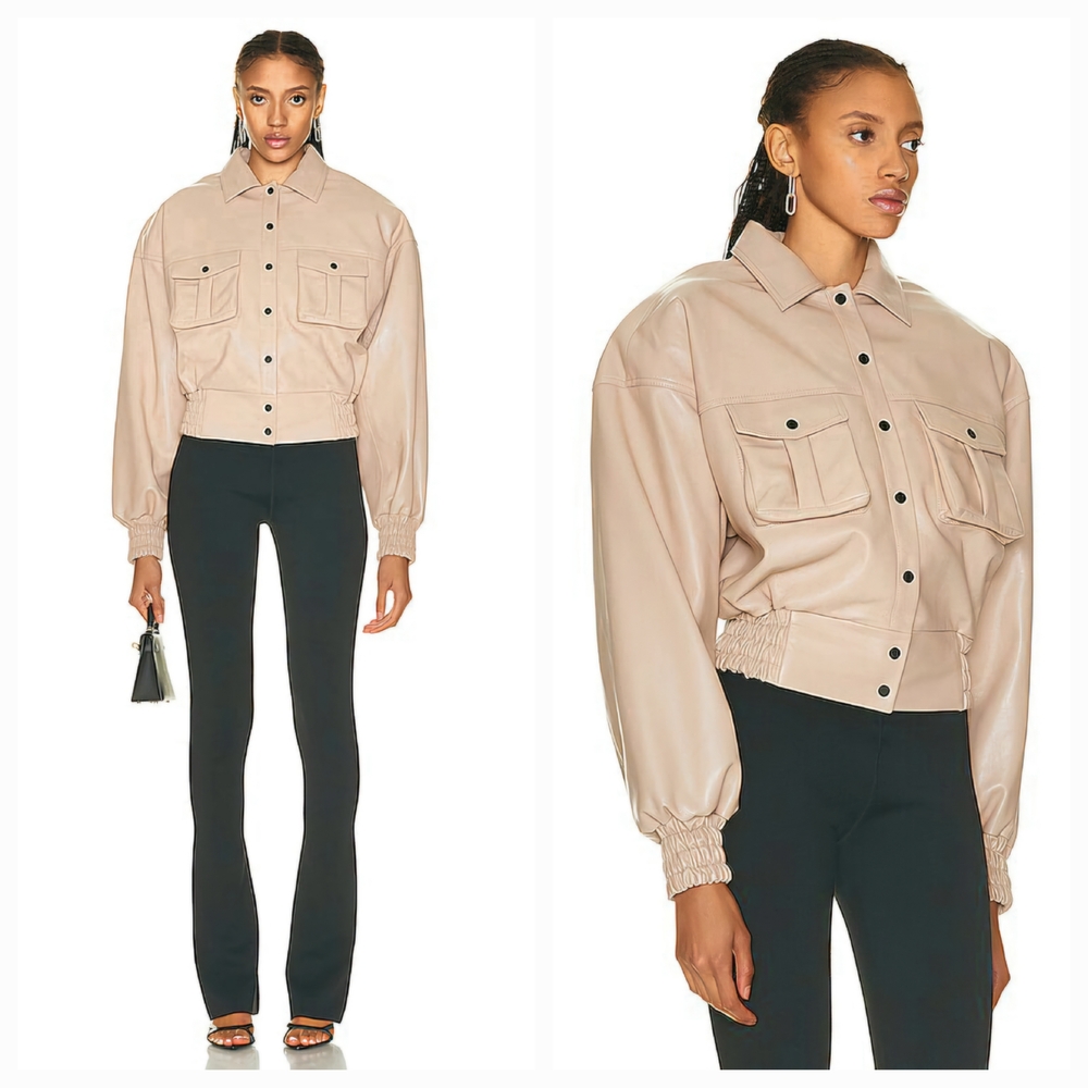 THE MANNEI Leather Parla Jacket in Beige Size 36 NWT 